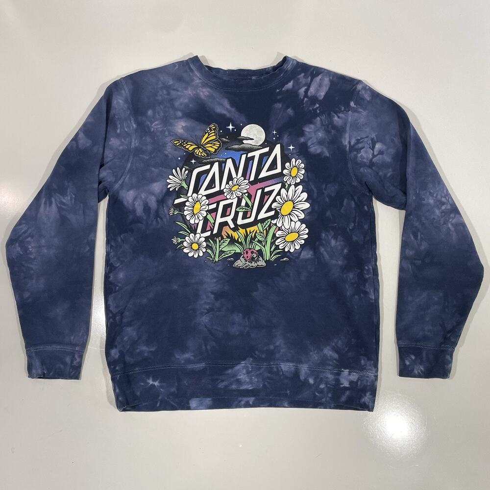 Santa Cruz Graphic Tie Dye Pullover Sweatshirt M Blue Skater Indie Streetwear